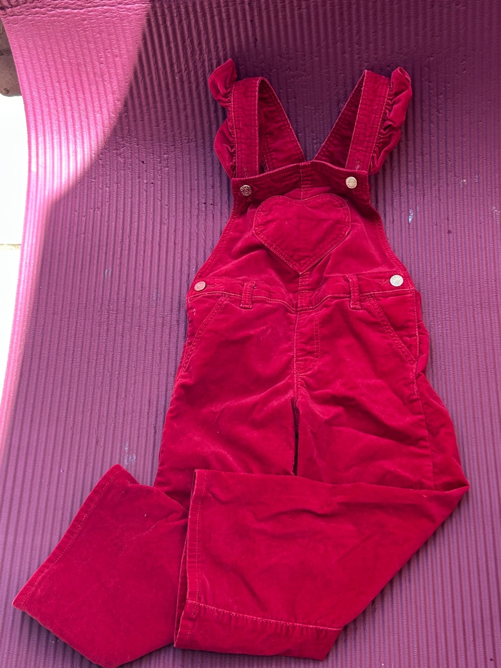 Baby GAP Girls Red Corduroy Heart-Pocket Overalls Vintage